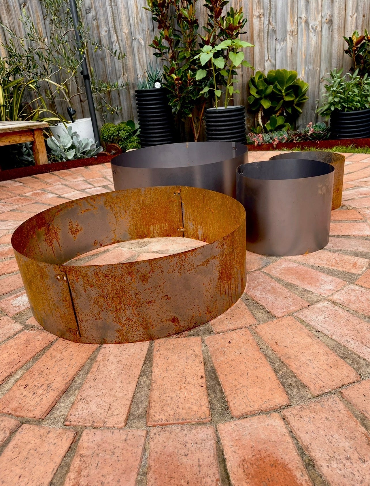 Rust Steel Open-Bottom Garden Pots