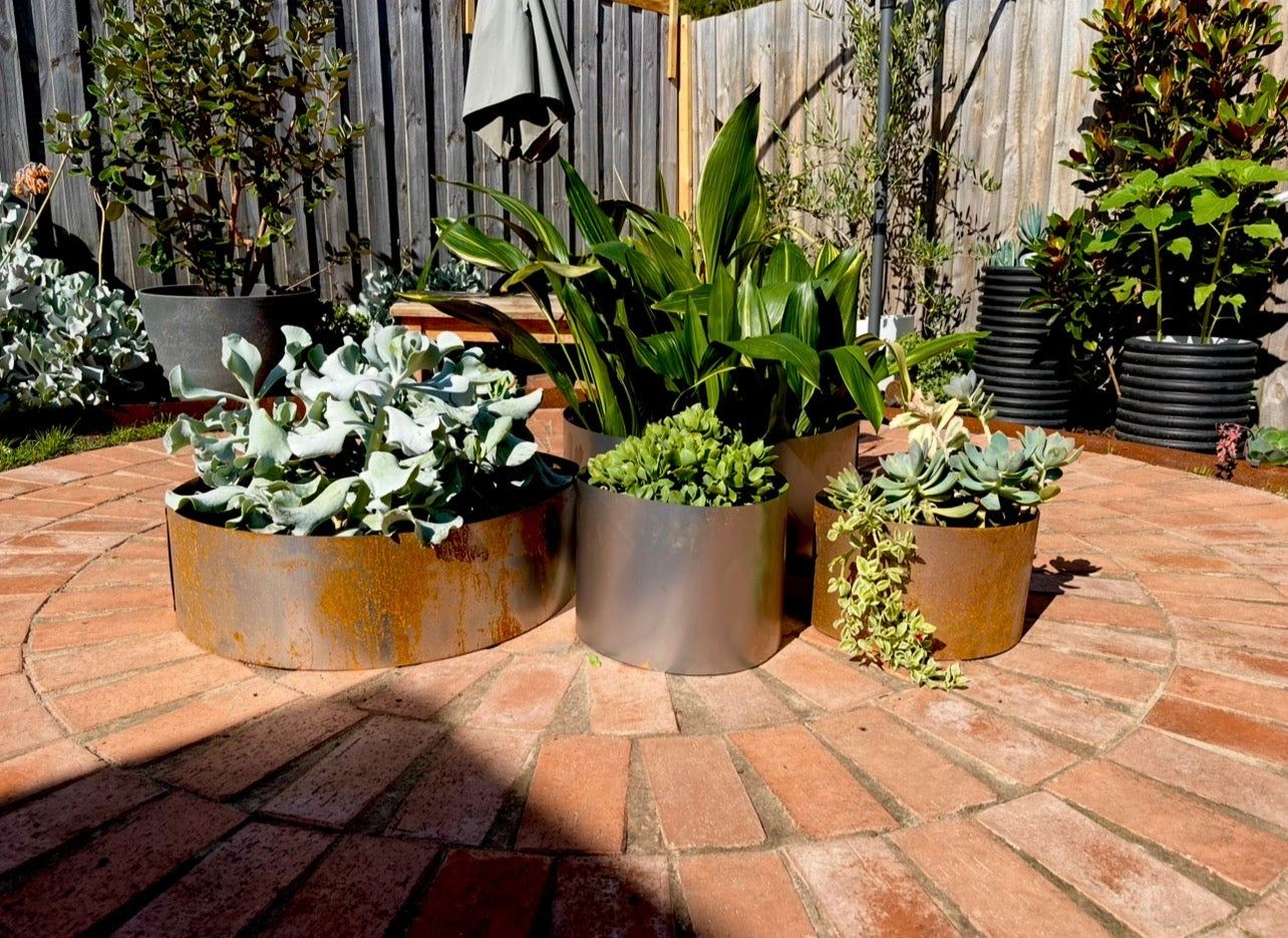 Rust Steel Open-Bottom Garden Pots